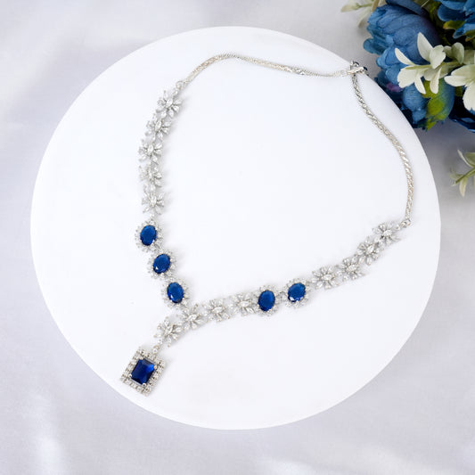 Sapphire Snowflake American Diamond Necklace Set