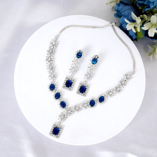 Sapphire Snowflake American Diamond Necklace Set