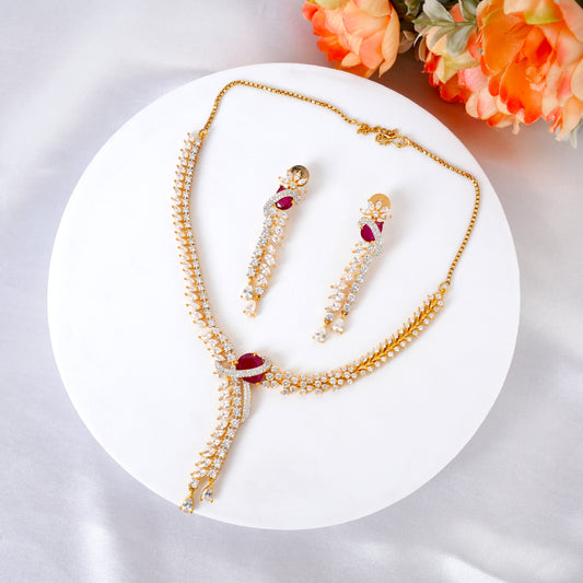 Ruby Twist American Diamond Necklace Set