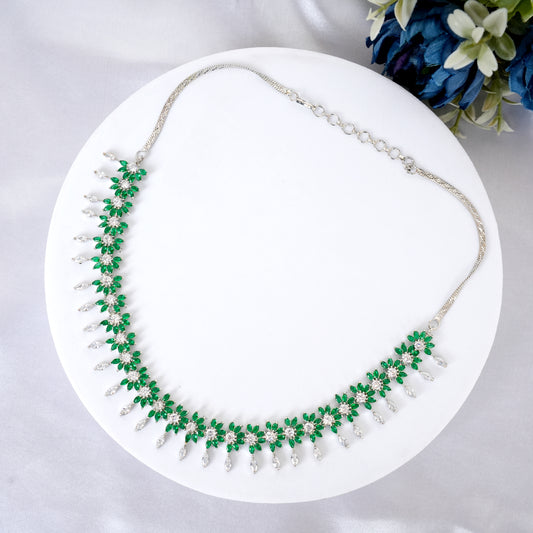 Emerald Dewdrop American Diamond Necklace Set