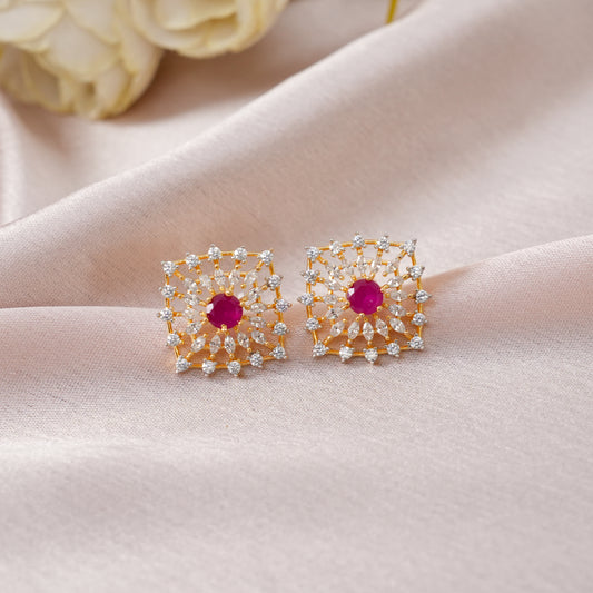 Ruby Halo Diamond Stud Earrings