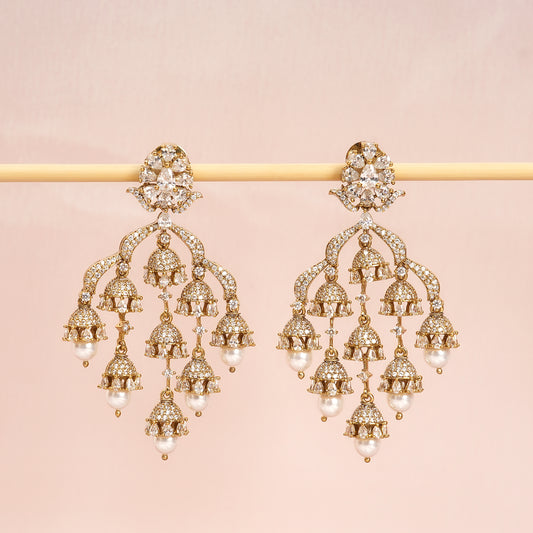 Amaira Pearl Multi-tiered Chandelier Jhumka Earrings