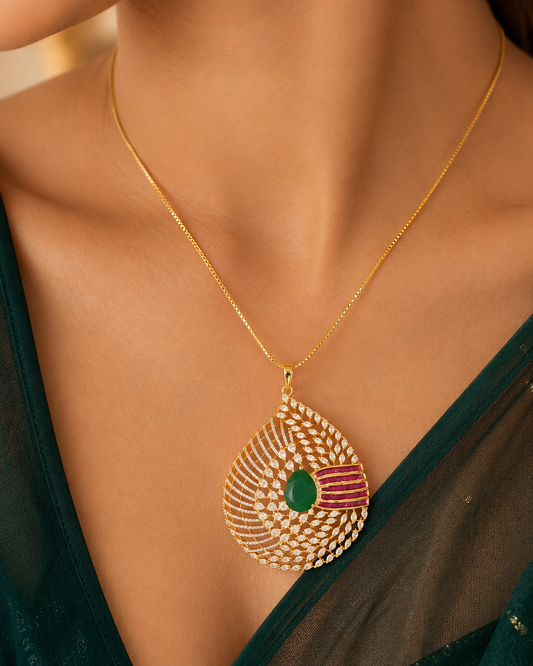 Zivara Emerald Pendant Set