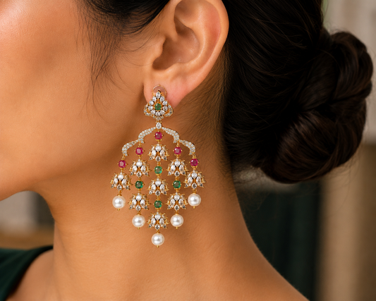 Inara Multicolour Multi-tiered Chandelier Jhumka Earrings