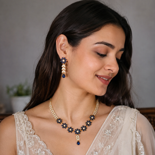Sapphire Bloom American Diamond Necklace Set for Women