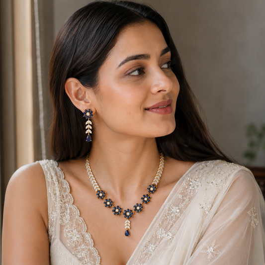 Sapphire Bloom American Diamond Necklace Set for Women