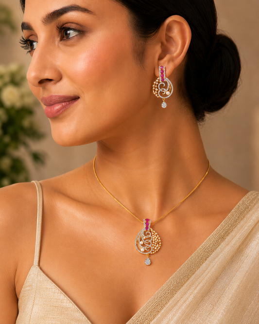 Ruby Royale Pearl Pendant Set