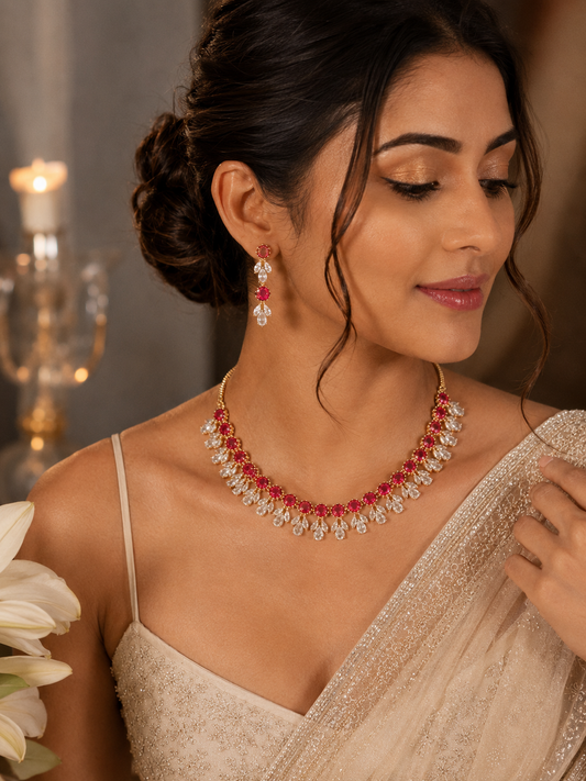 Rosabella American Diamond Necklace Set for Women