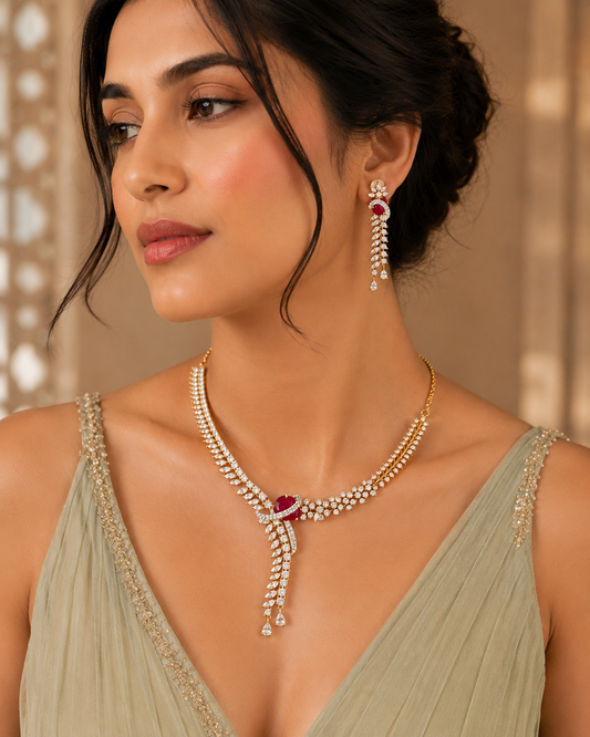 Ruby Twist American Diamond Necklace Set