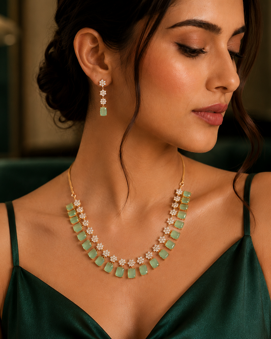 Mint Aura Crystal Statement Necklace