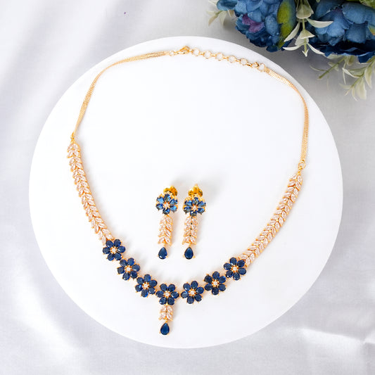 Sapphire Bloom American Diamond Necklace Set for Women