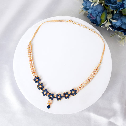 Sapphire Bloom American Diamond Necklace Set for Women