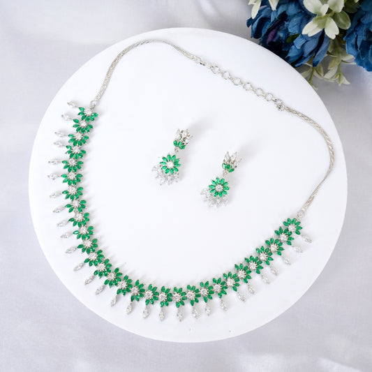 Emerald Dewdrop American Diamond Necklace Set