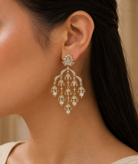 Amaira Pearl Multi-tiered Chandelier Jhumka Earrings