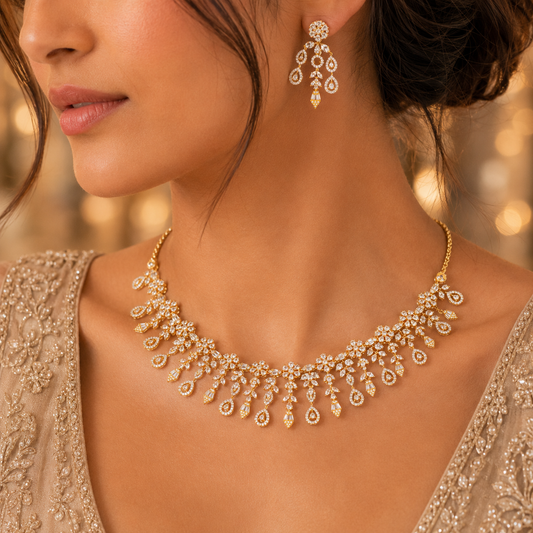 Celestial Cascade American Diamond Necklace Set