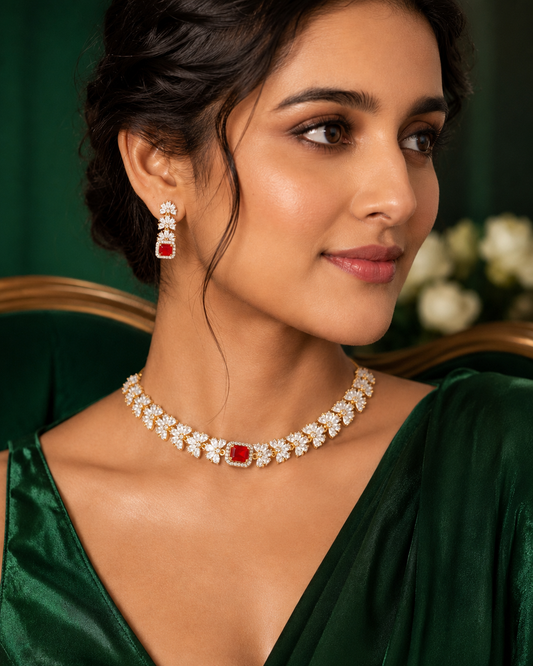 Ruby Royale American Diamond Necklace Set