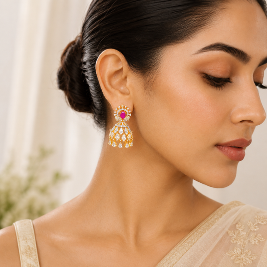 Ruby Crown Jhumka Earrings