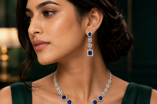 Sapphire Snowflake American Diamond Necklace Set