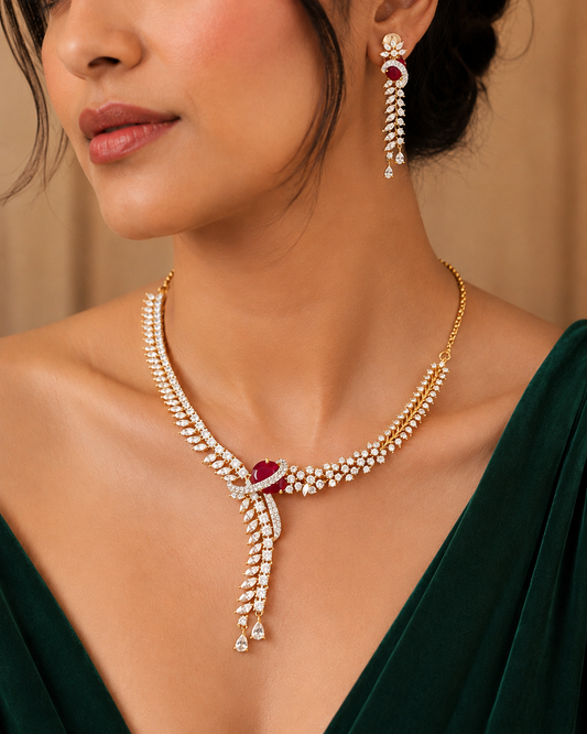 Ruby Twist American Diamond Necklace Set