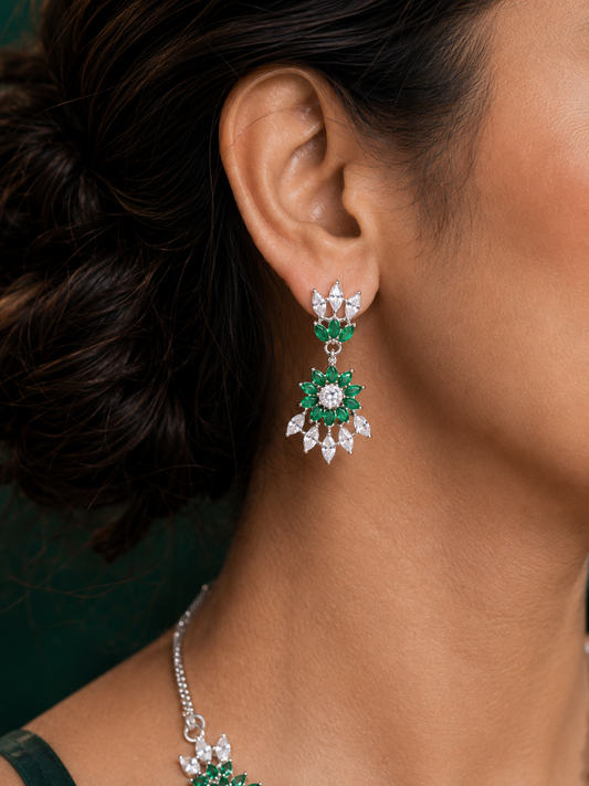 Emerald Dewdrop American Diamond Necklace Set